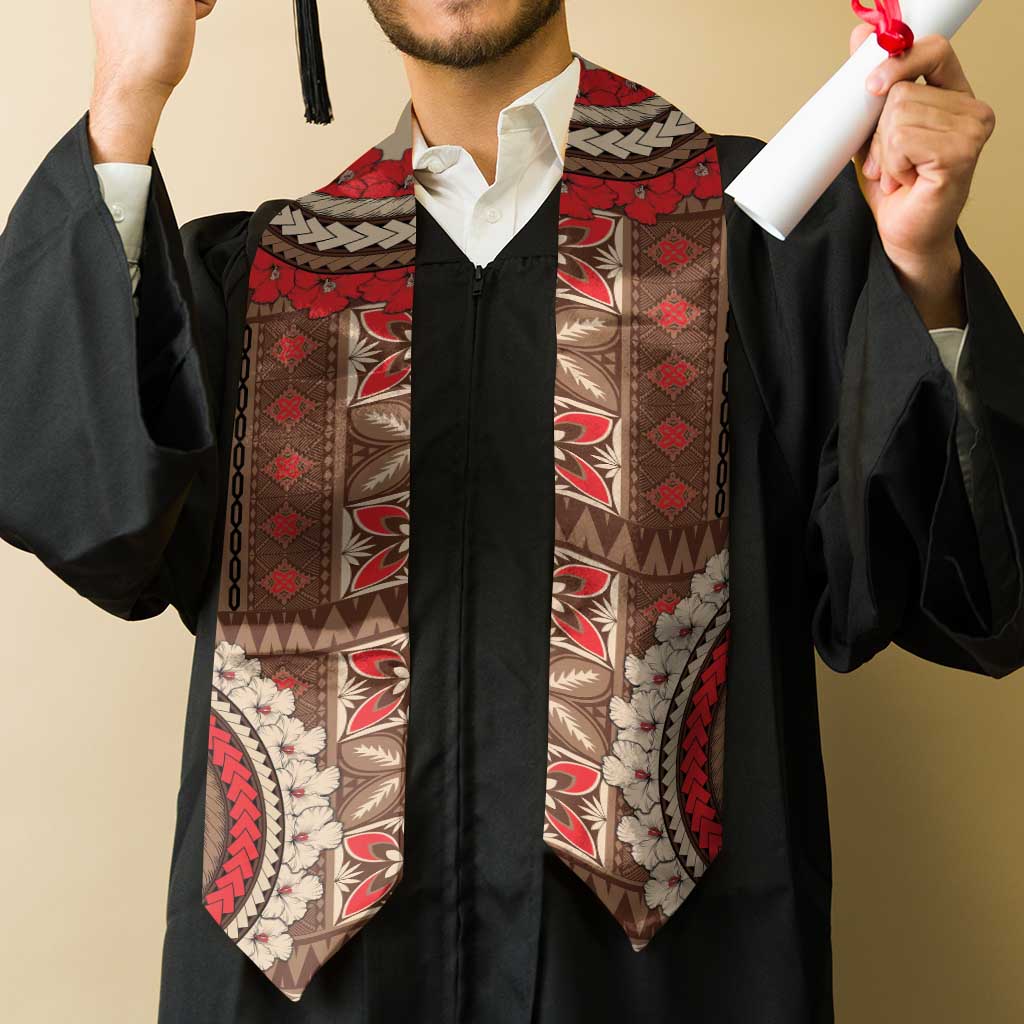 Samoa Language Week Graduation Stole Samoan Motif With Red Hibiscus LT05 - Polynesian Pride