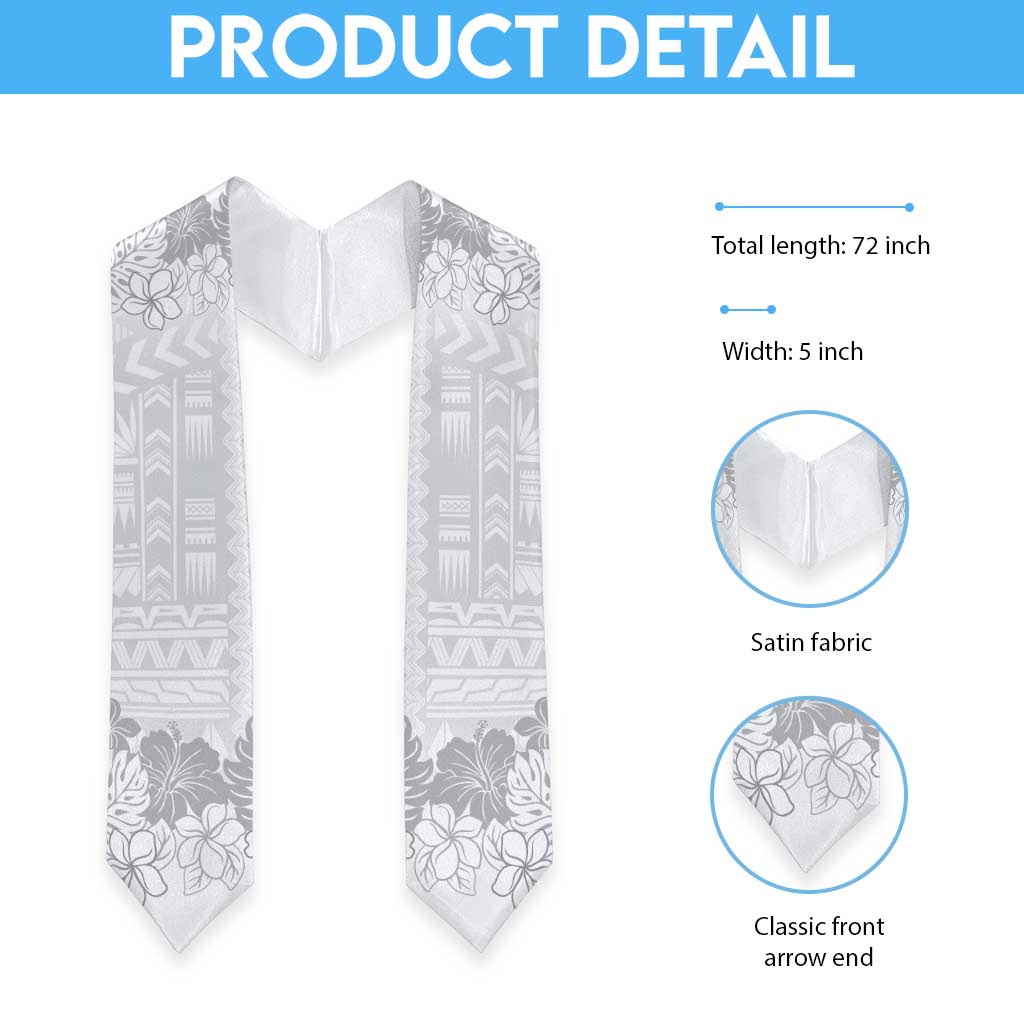 Samoa Lotu Tamaiti Graduation Stole White Sunday Polynesian Pattern With Tropical Flowers LT05 - Polynesian Pride