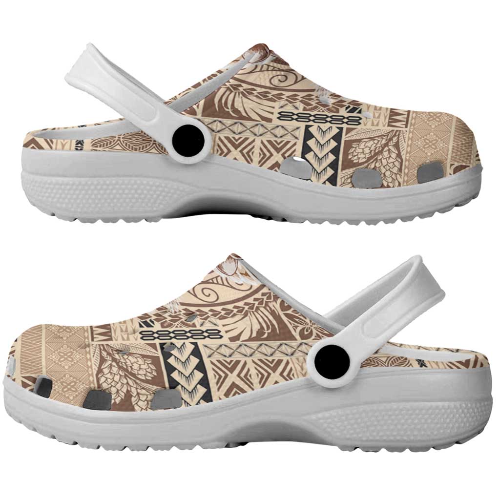 Samoa Siapo Elegant Clogs Shoes Hibiscus Beige Motifs - Polynesian Pride