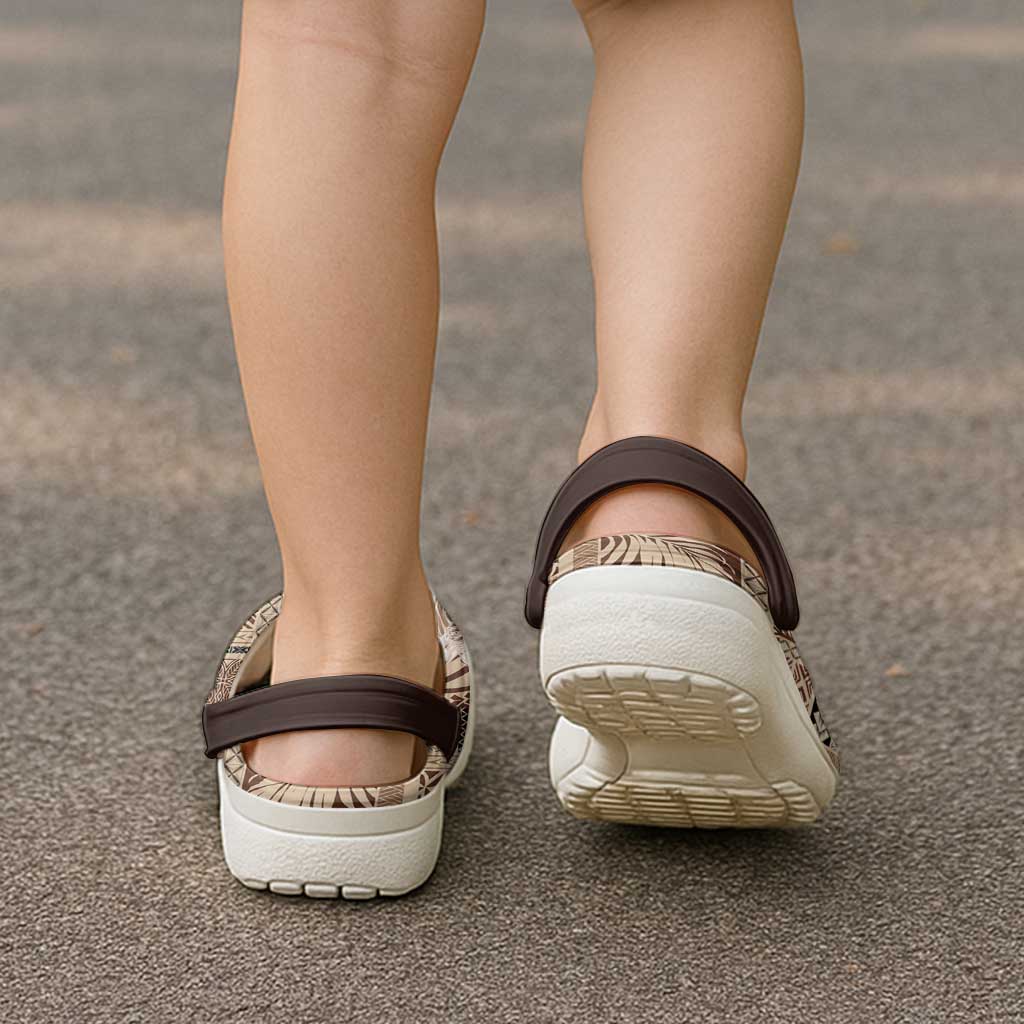 Samoa Siapo Elegant Clogs Shoes Hibiscus Chocolate Brown Motifs - Polynesian Pride