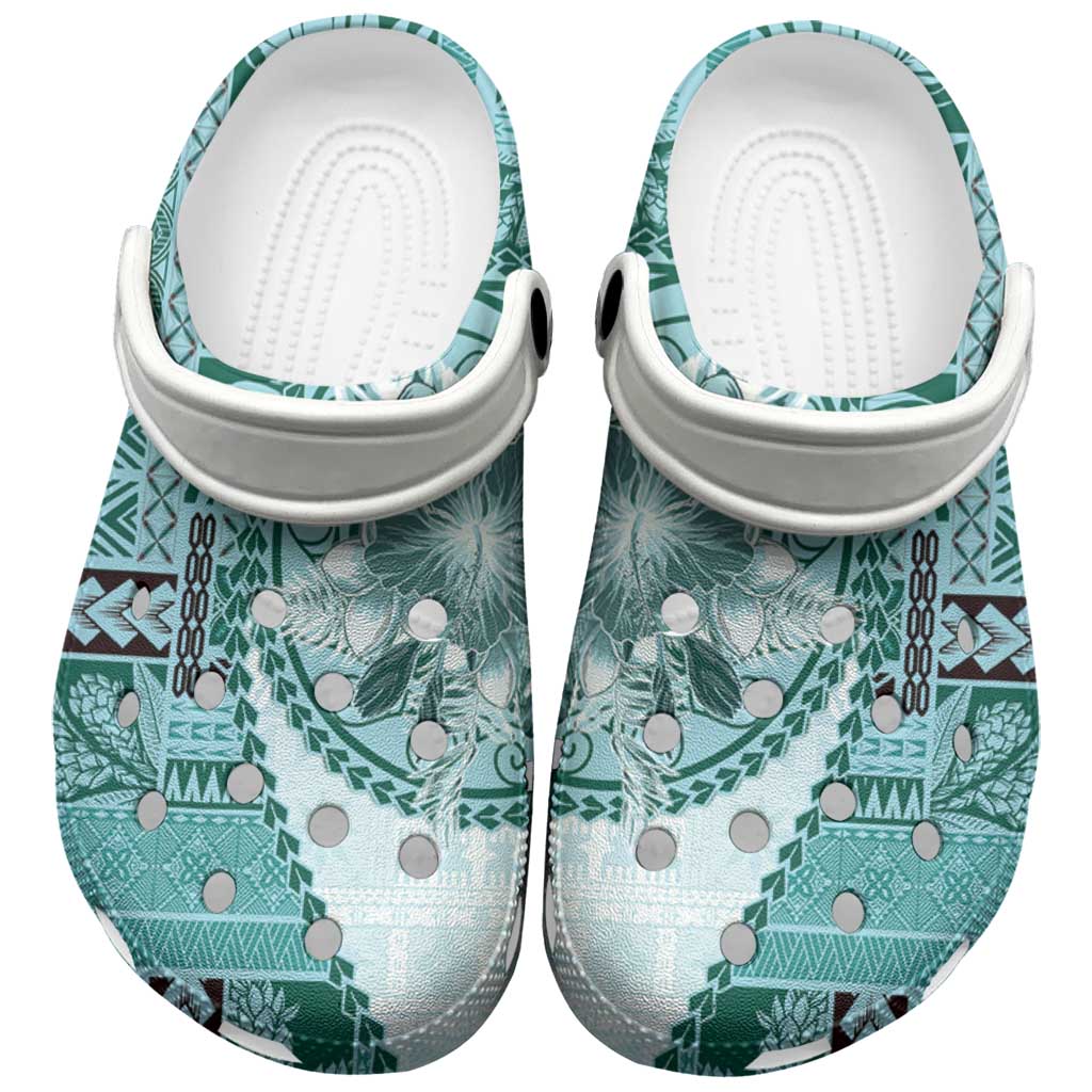 Samoa Siapo Elegant Clogs Shoes Hibiscus Teal Motifs - Polynesian Pride