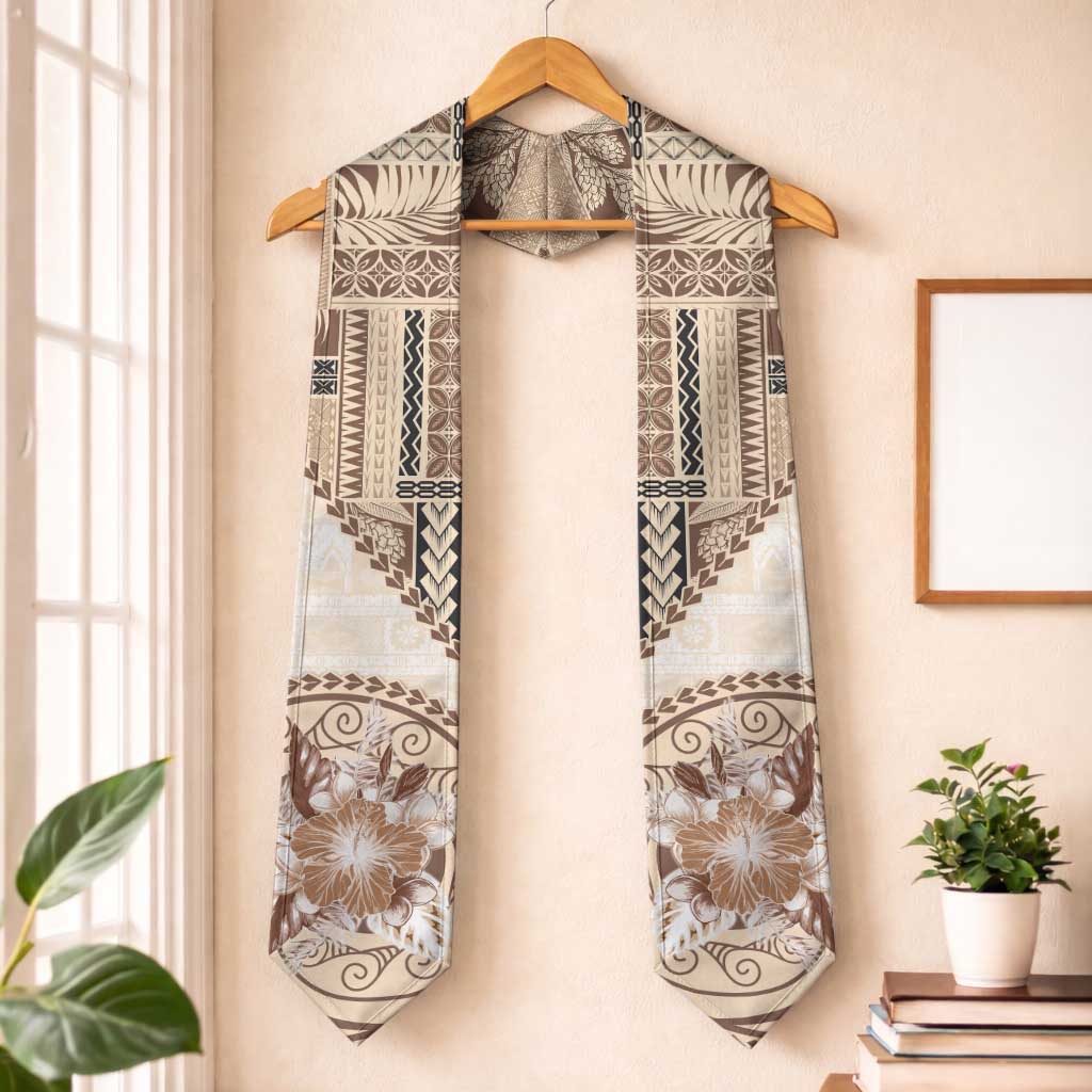 Samoa Siapo Elegant Graduation Stole Hibiscus Beige Motifs LT05 One Size Beige - Polynesian Pride
