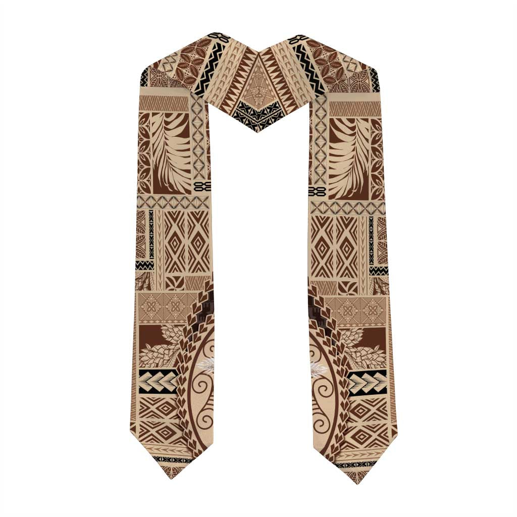 Samoa Siapo Elegant Graduation Stole Hibiscus Chocolate Brown Motifs LT05 - Polynesian Pride