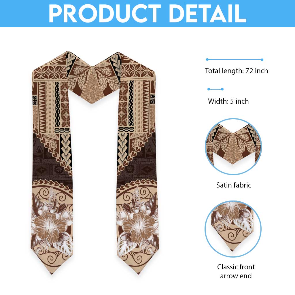 Samoa Siapo Elegant Graduation Stole Hibiscus Chocolate Brown Motifs LT05 - Polynesian Pride