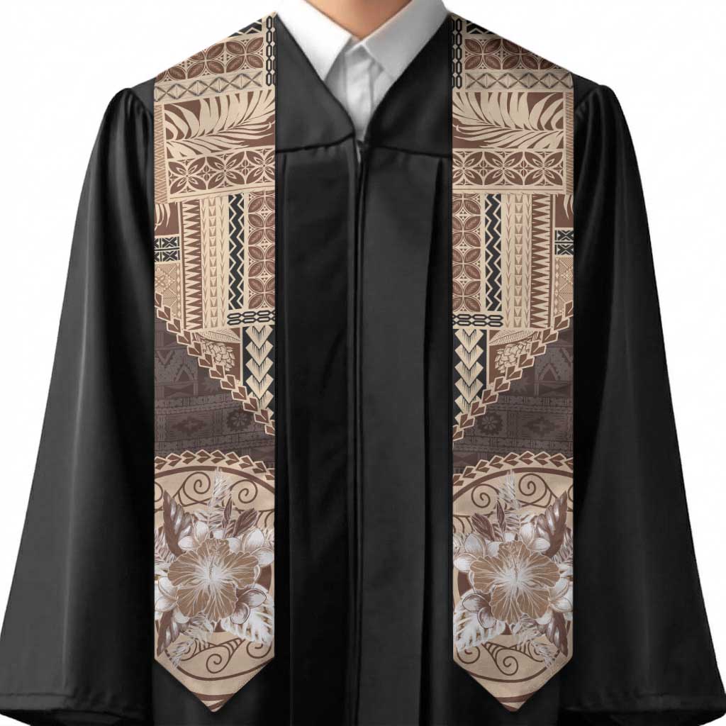 Samoa Siapo Elegant Graduation Stole Hibiscus Chocolate Brown Motifs LT05 - Polynesian Pride