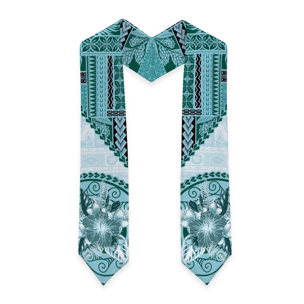 Samoa Siapo Elegant Graduation Stole Hibiscus Teal Motifs LT05 - Polynesian Pride