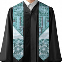 Samoa Siapo Elegant Graduation Stole Hibiscus Teal Motifs LT05 - Polynesian Pride