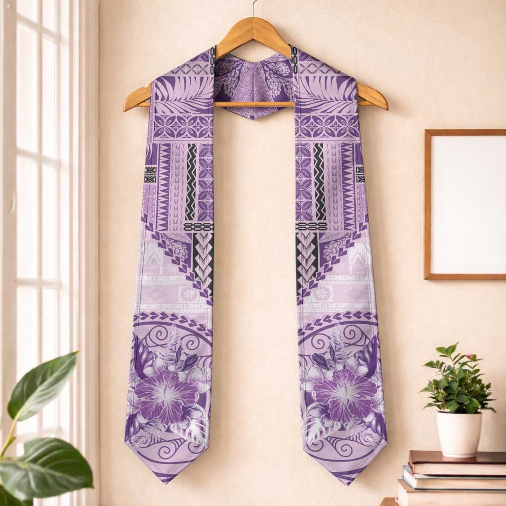 Samoa Siapo Elegant Graduation Stole Hibiscus Violet Motifs LT05 One Size Violet - Polynesian Pride