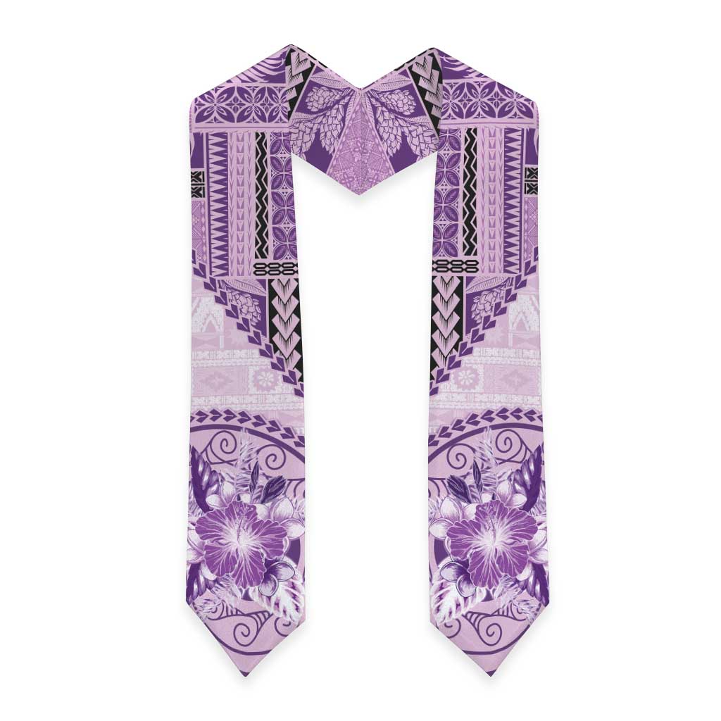 Samoa Siapo Elegant Graduation Stole Hibiscus Violet Motifs LT05 - Polynesian Pride
