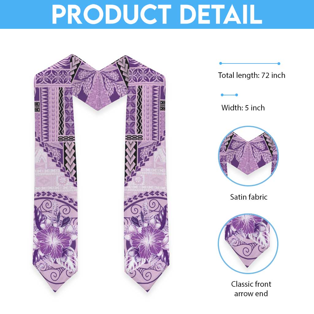 Samoa Siapo Elegant Graduation Stole Hibiscus Violet Motifs LT05 - Polynesian Pride