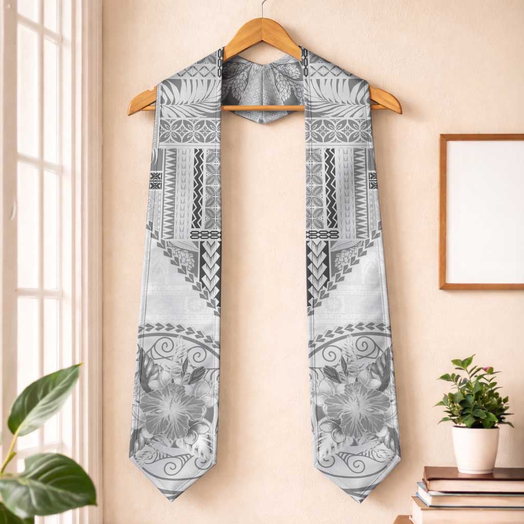 Samoa Siapo Elegant Graduation Stole Hibiscus White Motifs LT05 One Size White - Polynesian Pride