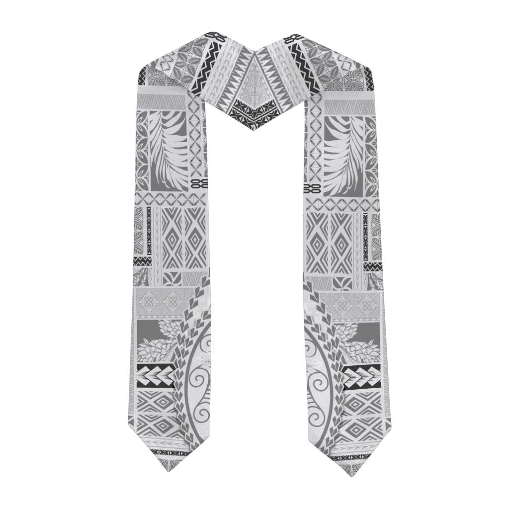 Samoa Siapo Elegant Graduation Stole Hibiscus White Motifs LT05 - Polynesian Pride