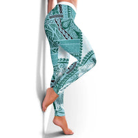 Samoa Siapo Elegant Leggings Hibiscus Teal Motifs - Polynesian Pride