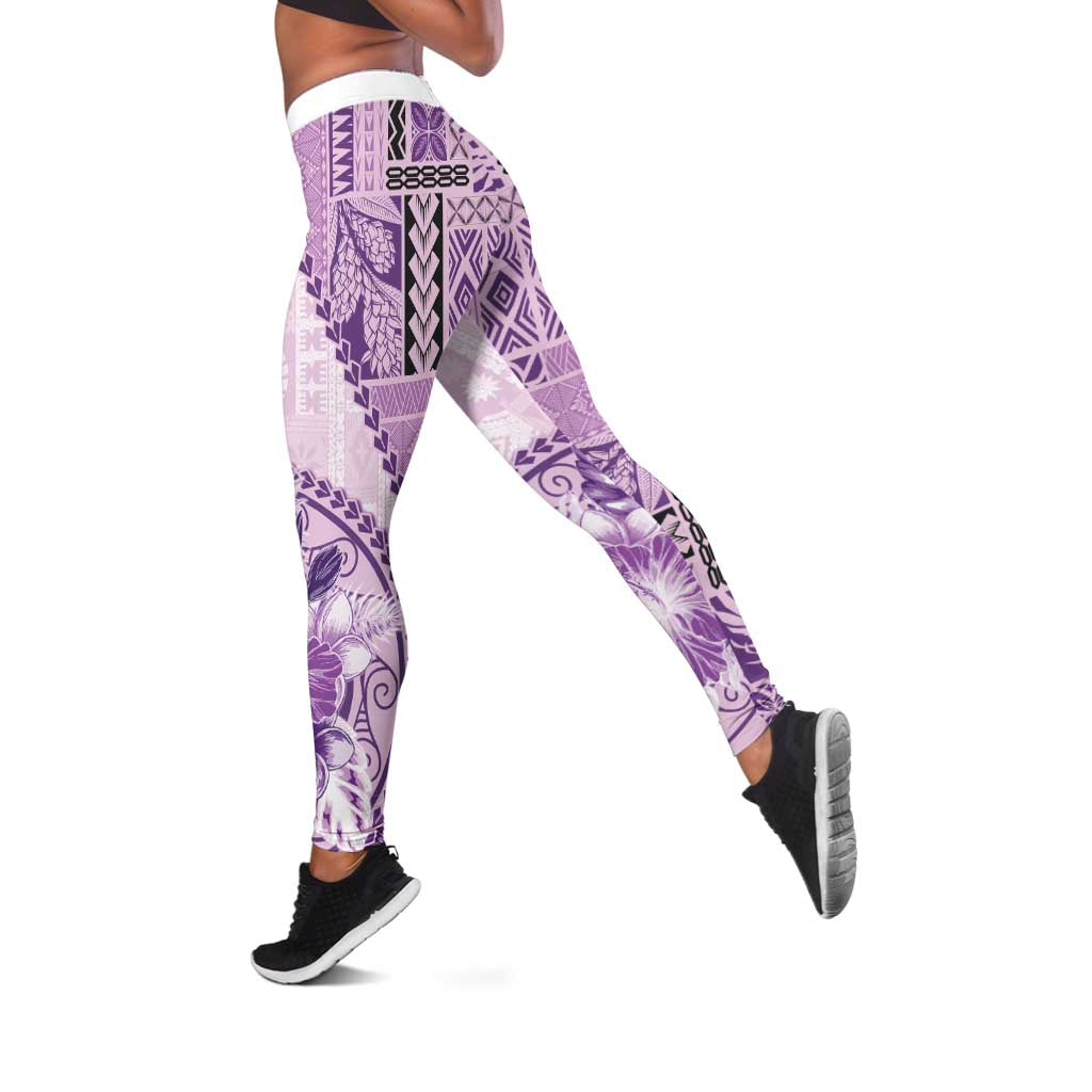 Samoa Siapo Elegant Leggings Hibiscus Violet Motifs - Polynesian Pride