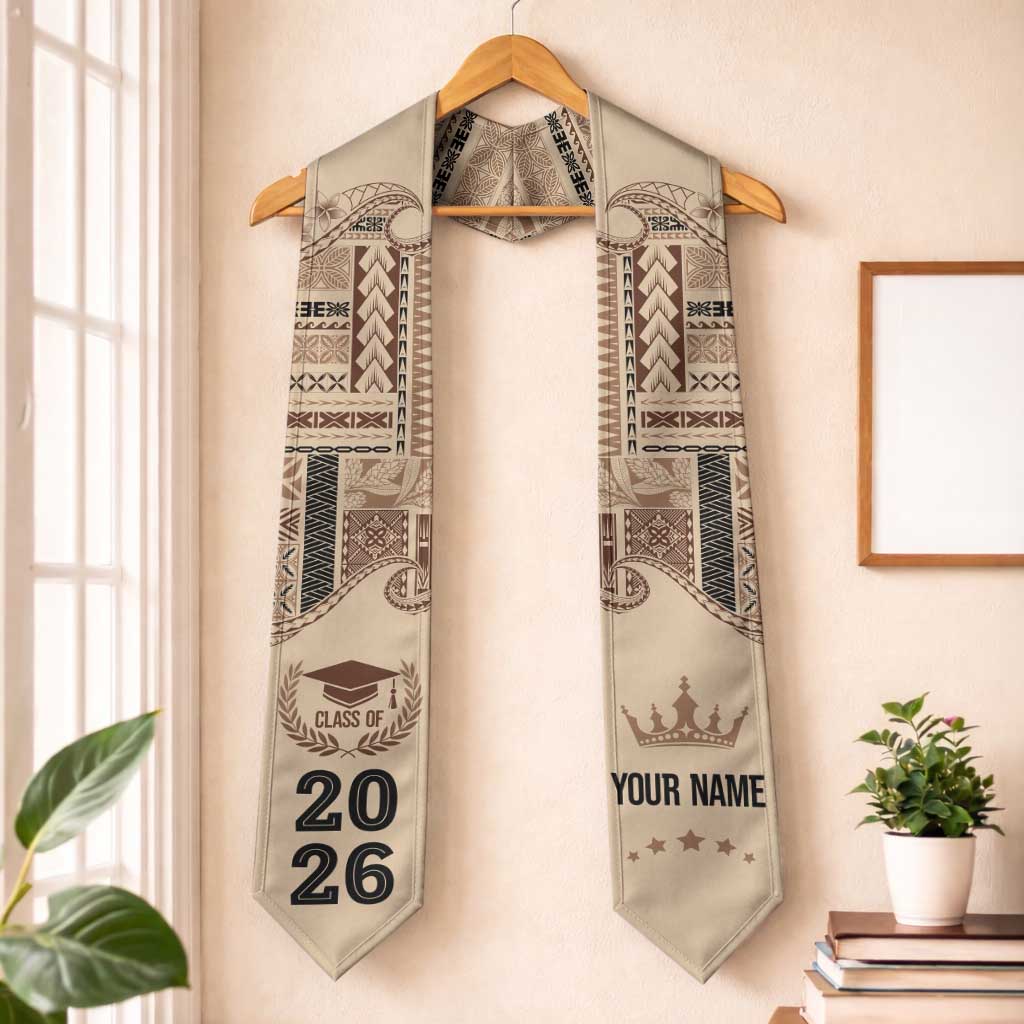 Samoa Siapo Mamanu Custom Graduation Stole Beige Waves Motifs