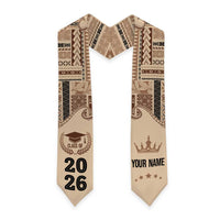 Samoa Siapo Mamanu Custom Graduation Stole Beige Waves Motifs