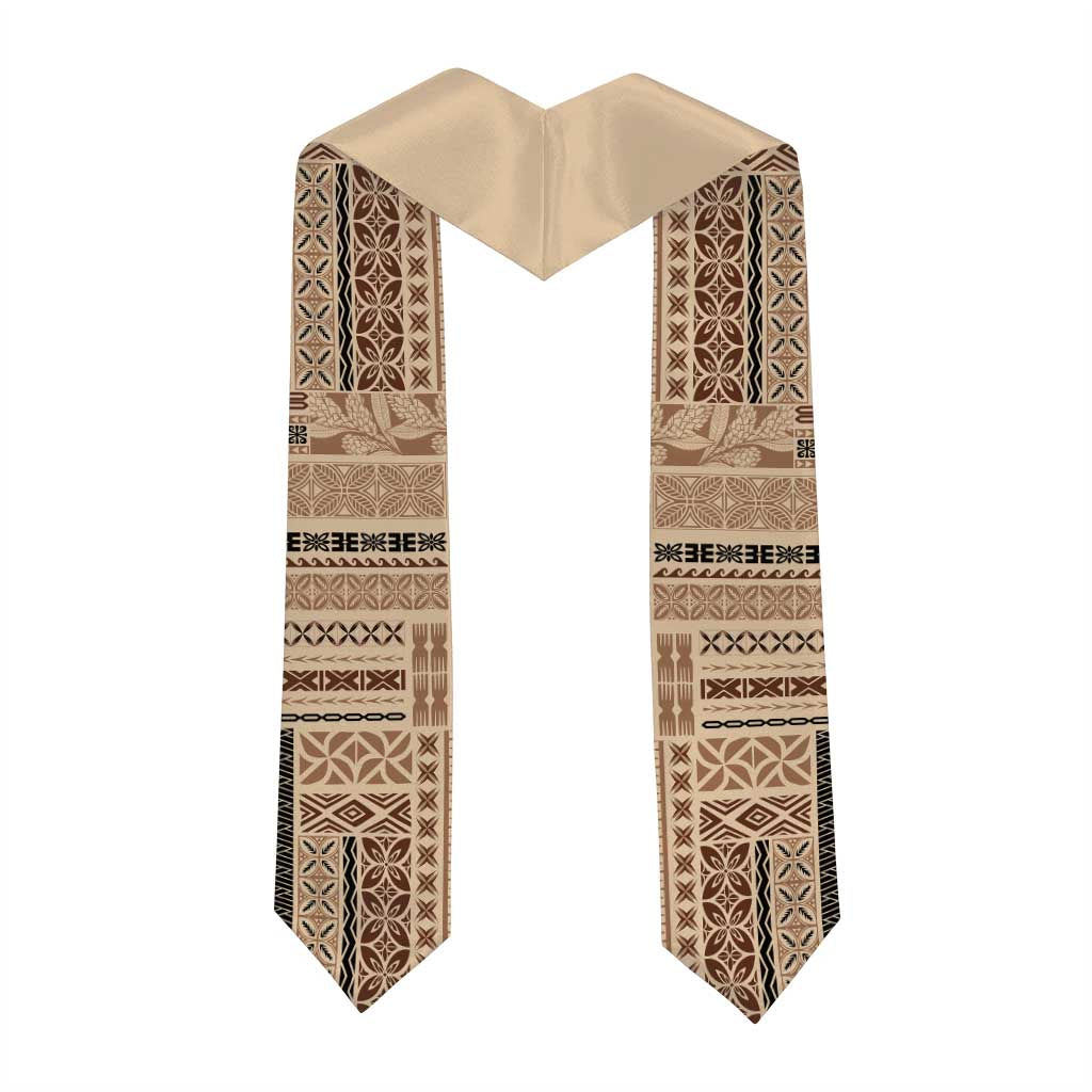 Samoa Siapo Mamanu Custom Graduation Stole Beige Waves Motifs