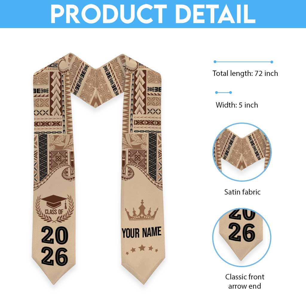 Samoa Siapo Mamanu Custom Graduation Stole Beige Waves Motifs