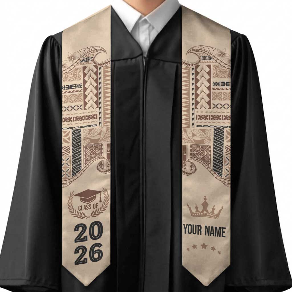 Samoa Siapo Mamanu Custom Graduation Stole Beige Waves Motifs