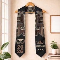 Samoa Siapo Mamanu Custom Graduation Stole Black Waves Motifs