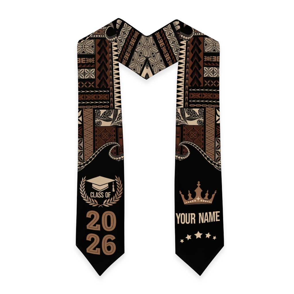 Samoa Siapo Mamanu Custom Graduation Stole Black Waves Motifs