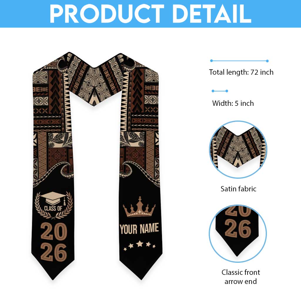 Samoa Siapo Mamanu Custom Graduation Stole Black Waves Motifs