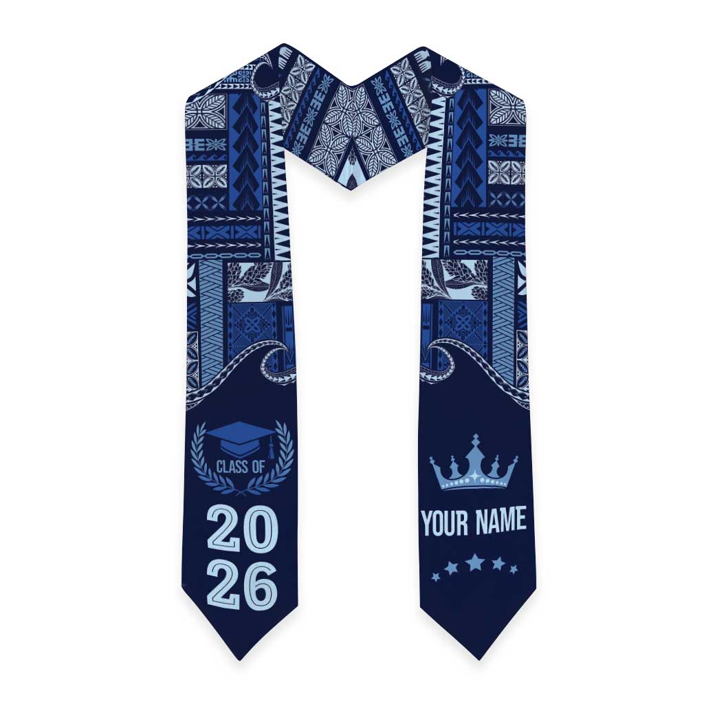 Samoa Siapo Mamanu Custom Graduation Stole Blue Waves Motifs LT7 - Polynesian Pride