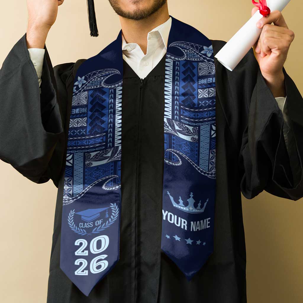 Samoa Siapo Mamanu Custom Graduation Stole Blue Waves Motifs LT7 - Polynesian Pride