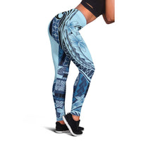 Samoa Siapo Mamanu Leggings Plumeria Navy Blue Motifs