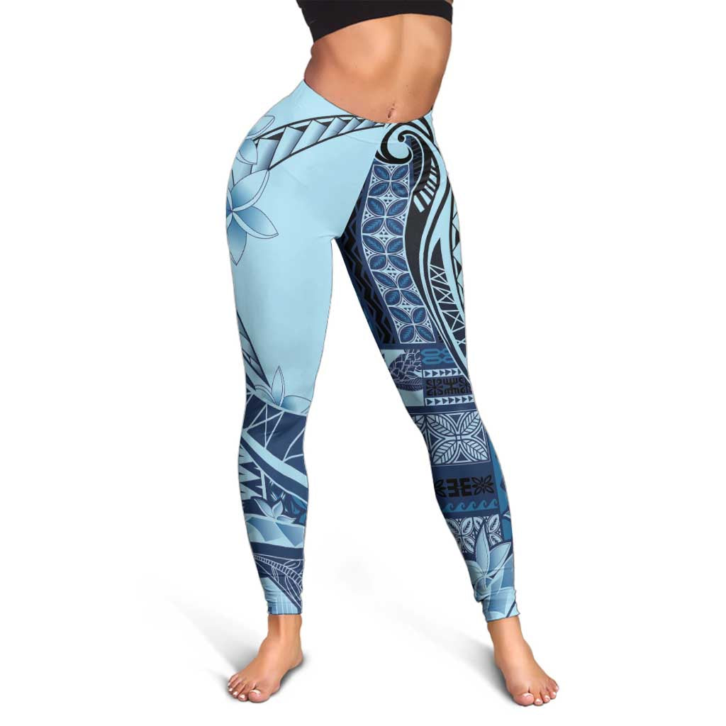 Samoa Siapo Mamanu Leggings Plumeria Navy Blue Motifs