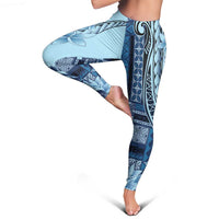 Samoa Siapo Mamanu Leggings Plumeria Navy Blue Motifs