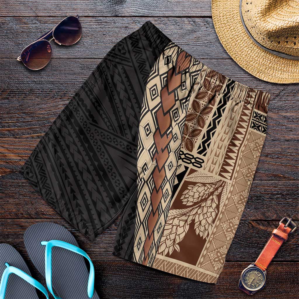 Samoa Siapo Motif Half Style Shorts for Men Brown Version LT03 Brown - Polynesian Pride