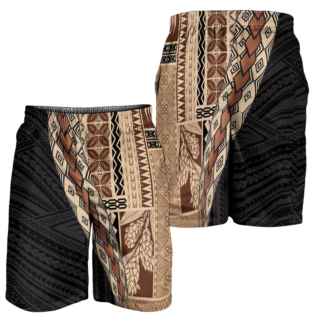 Samoa Siapo Motif Half Style Shorts for Men Brown Version LT03 - Polynesian Pride