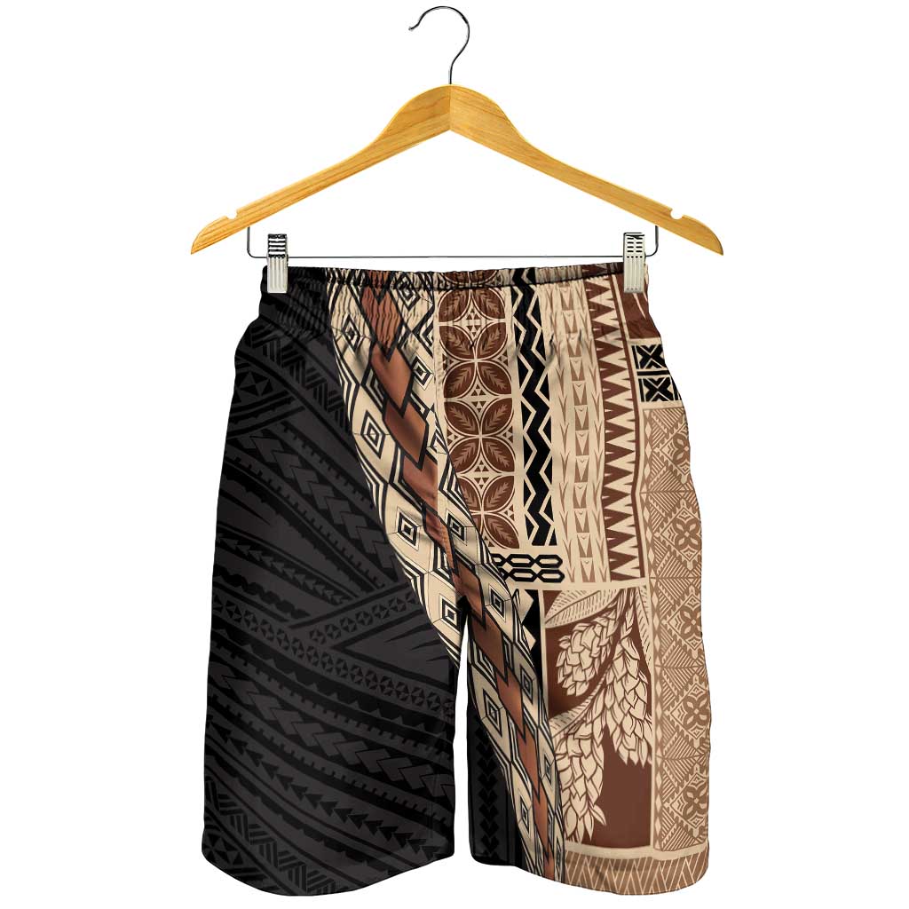Samoa Siapo Motif Half Style Shorts for Men Brown Version LT03 - Polynesian Pride