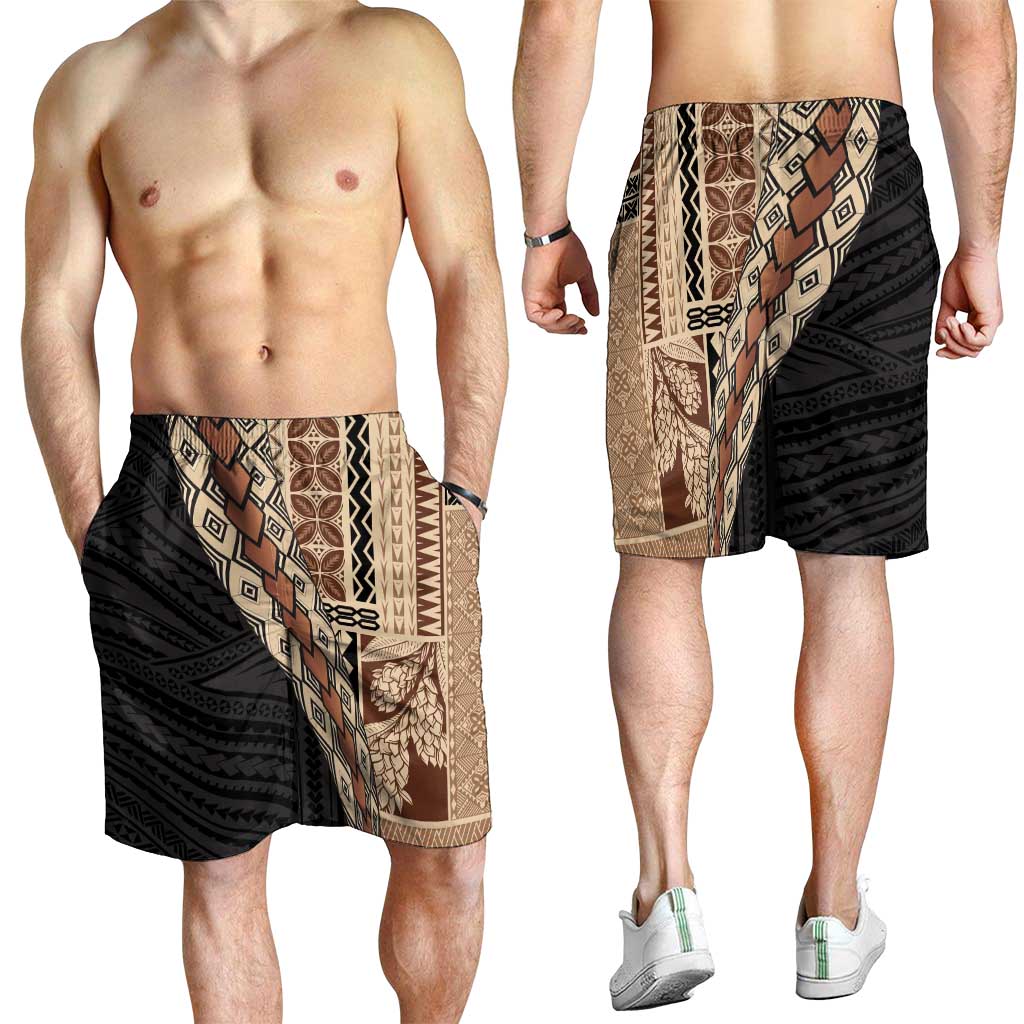 Samoa Siapo Motif Half Style Shorts for Men Brown Version LT03 - Polynesian Pride