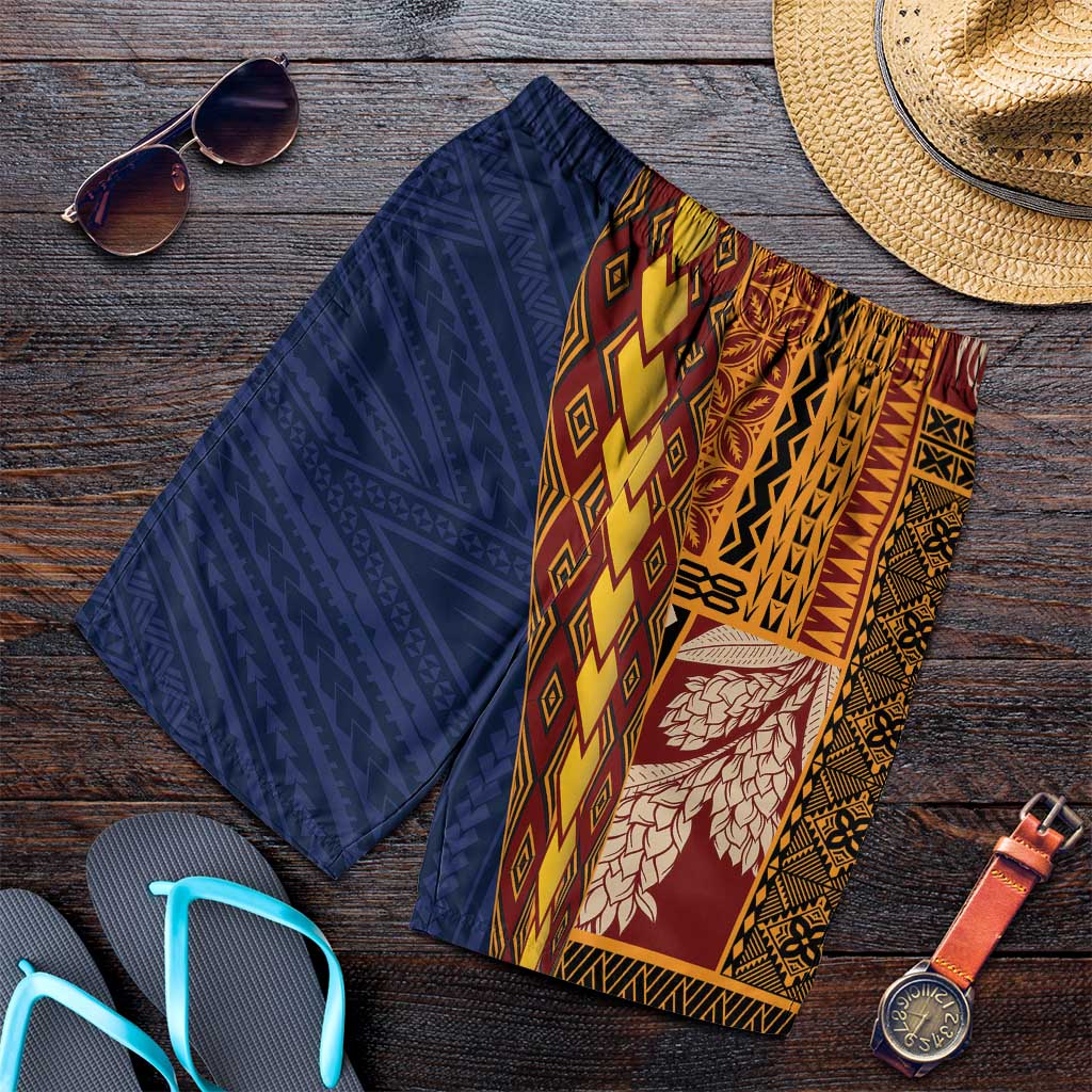 Samoa Siapo Motif Half Style Shorts for Men Colorful Version LT03 Yellow - Polynesian Pride