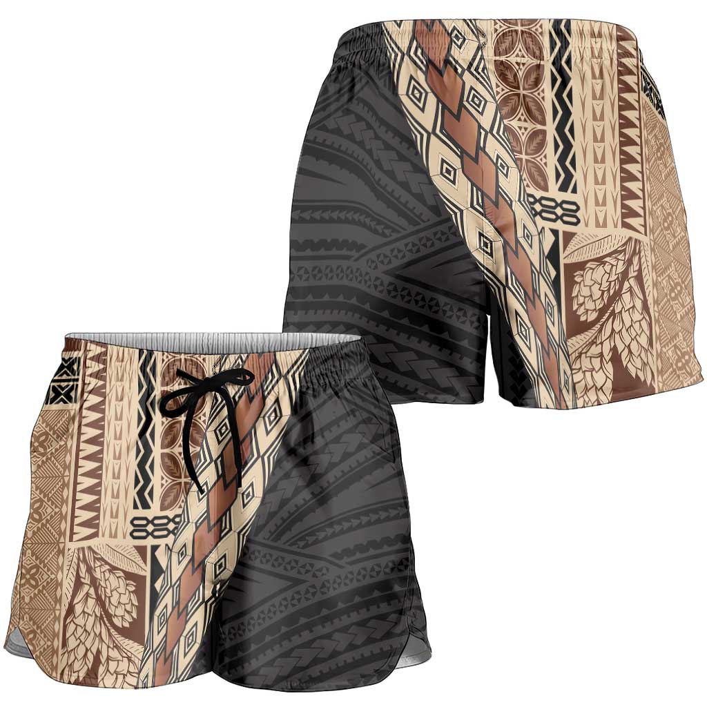 Samoa Siapo Motif Half Style Shorts for Women Brown Version LT03 - Polynesian Pride