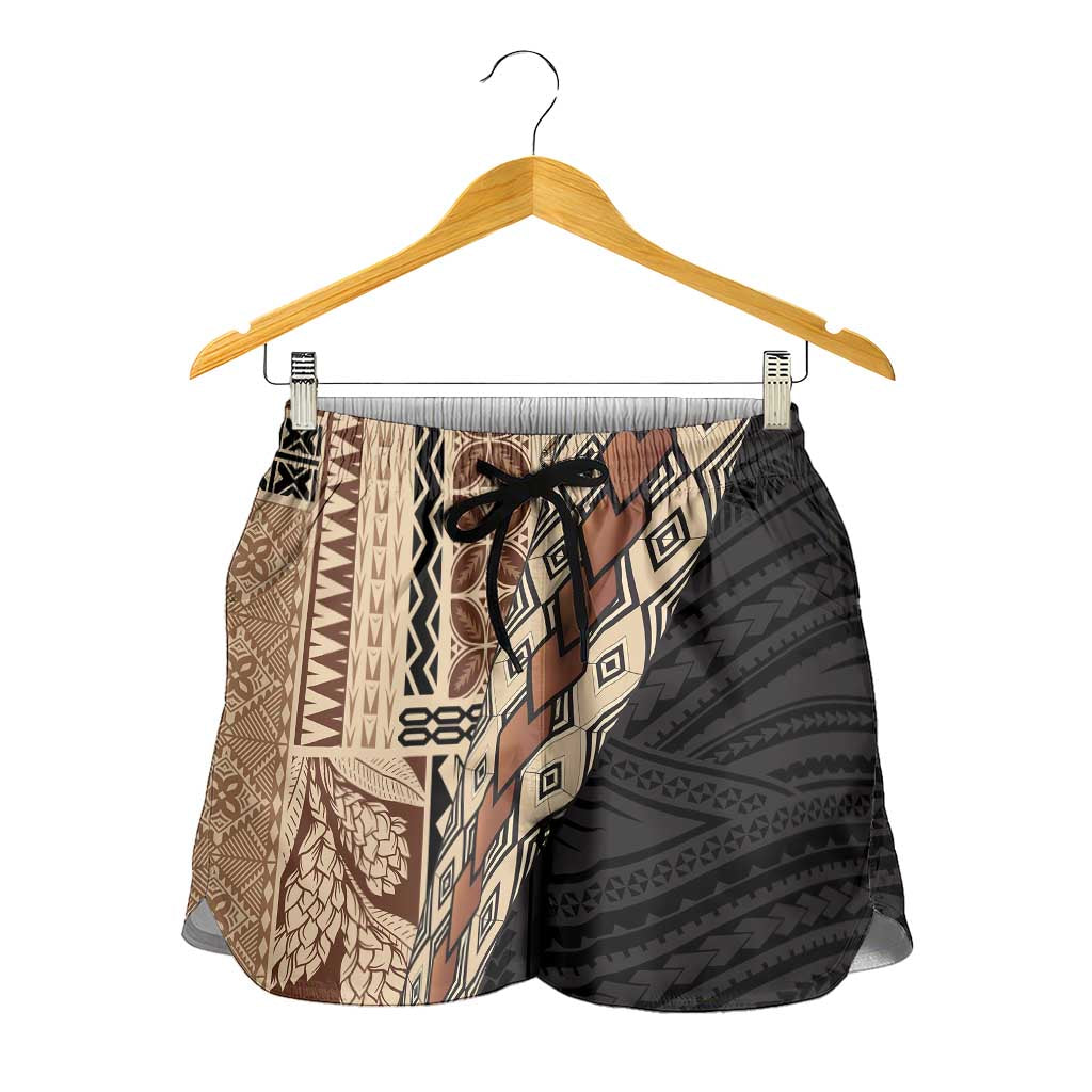 Samoa Siapo Motif Half Style Shorts for Women Brown Version LT03 - Polynesian Pride