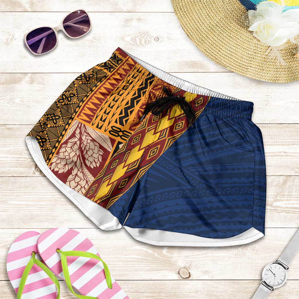 Samoa Siapo Motif Half Style Shorts for Women Colorful Version LT03 Yellow - Polynesian Pride