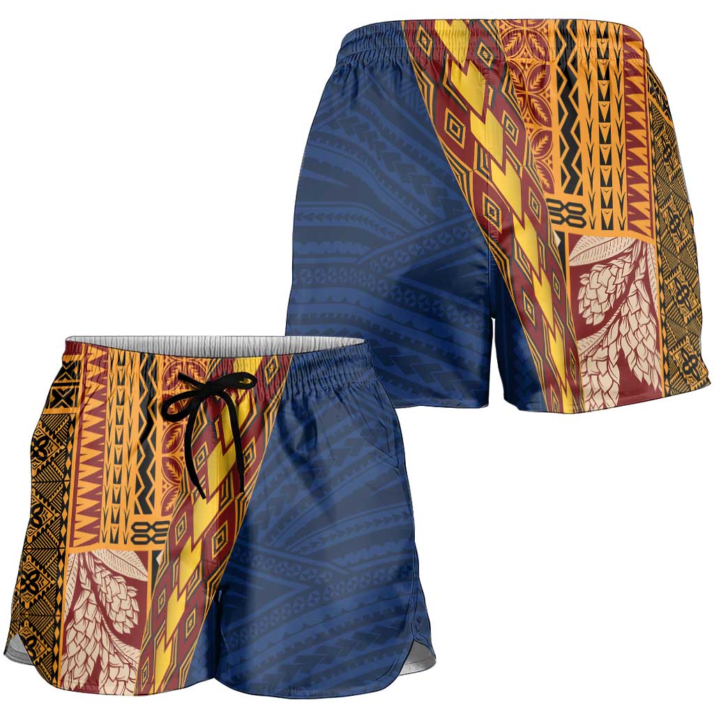 Samoa Siapo Motif Half Style Shorts for Women Colorful Version LT03 - Polynesian Pride