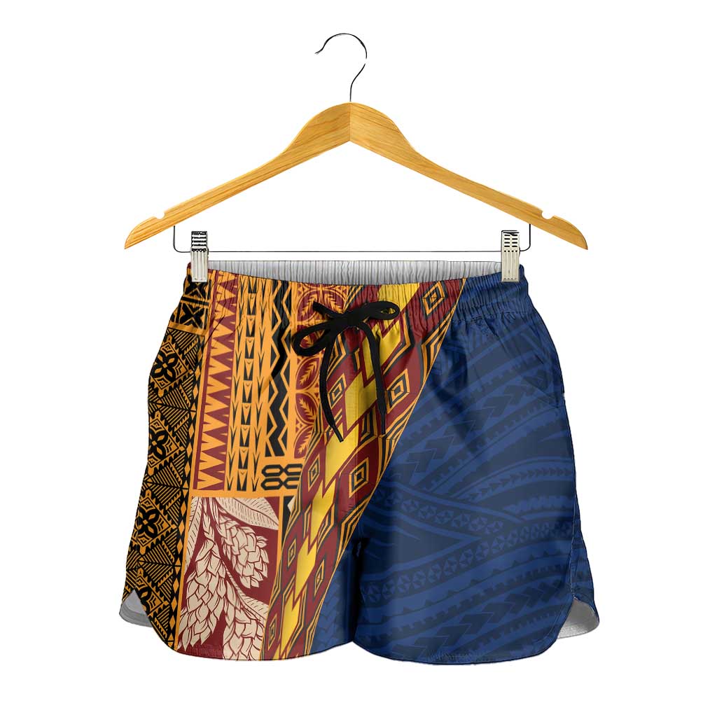 Samoa Siapo Motif Half Style Shorts for Women Colorful Version LT03 - Polynesian Pride