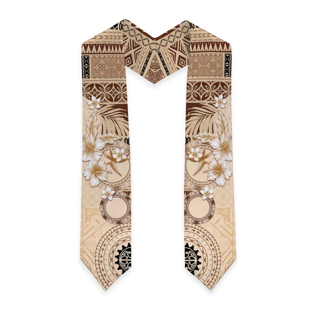 Samoa Siapo Pattern With Beige Hibiscus Graduation Stole LT05 - Polynesian Pride