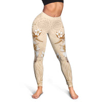 Samoa Siapo Pattern With Beige Hibiscus Leggings - Polynesian Pride