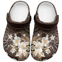 Samoa Siapo Pattern With Brown Hibiscus Clogs Shoes - Polynesian Pride