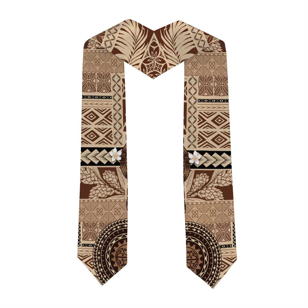 Samoa Siapo Pattern With Brown Hibiscus Graduation Stole LT05 - Polynesian Pride