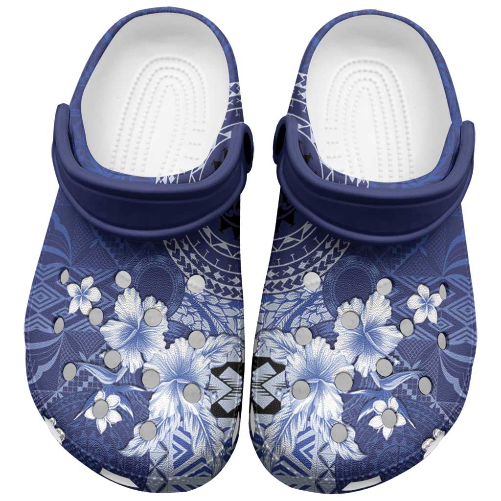 Samoa Siapo Pattern With Navy Hibiscus Clogs Shoes - Polynesian Pride