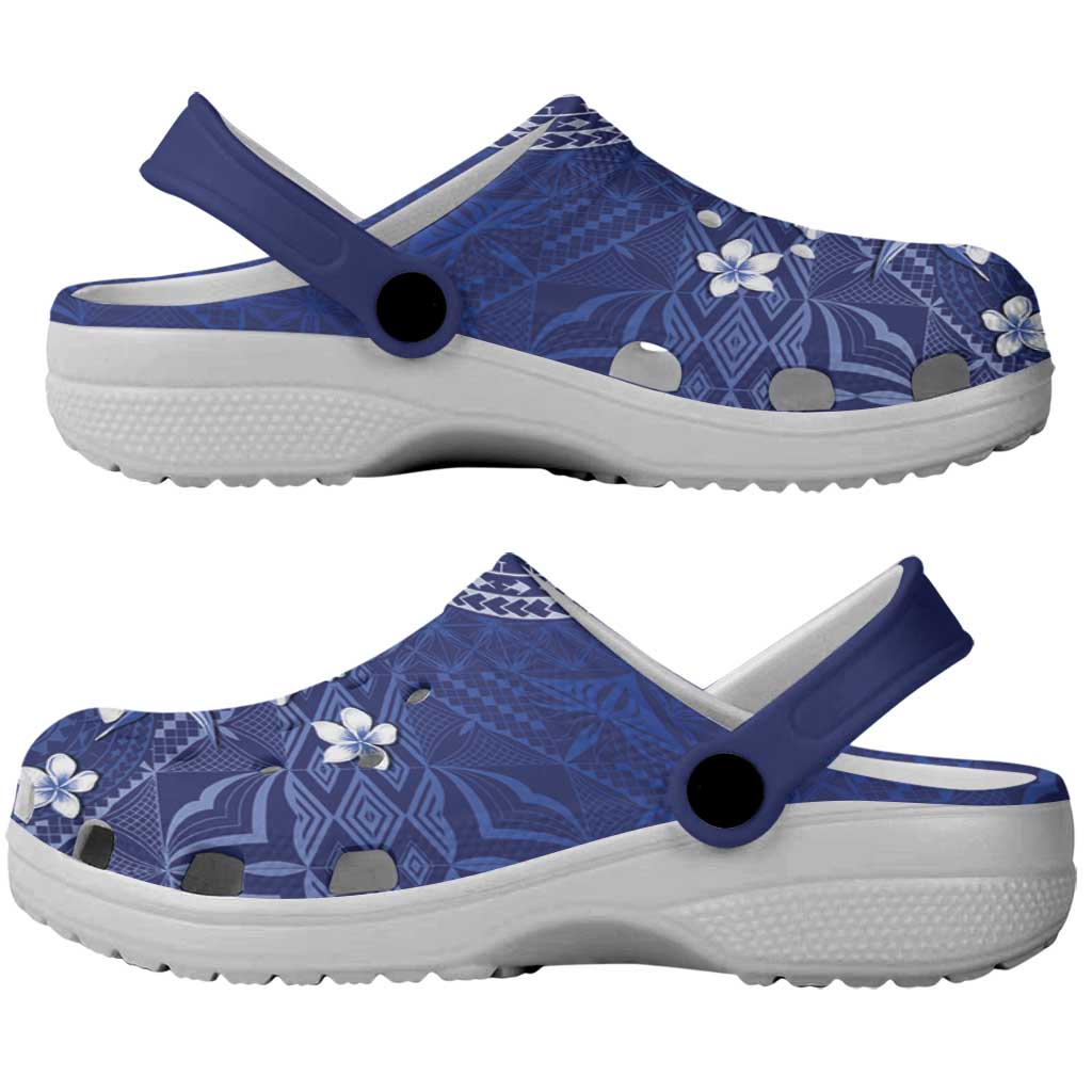 Samoa Siapo Pattern With Navy Hibiscus Clogs Shoes - Polynesian Pride