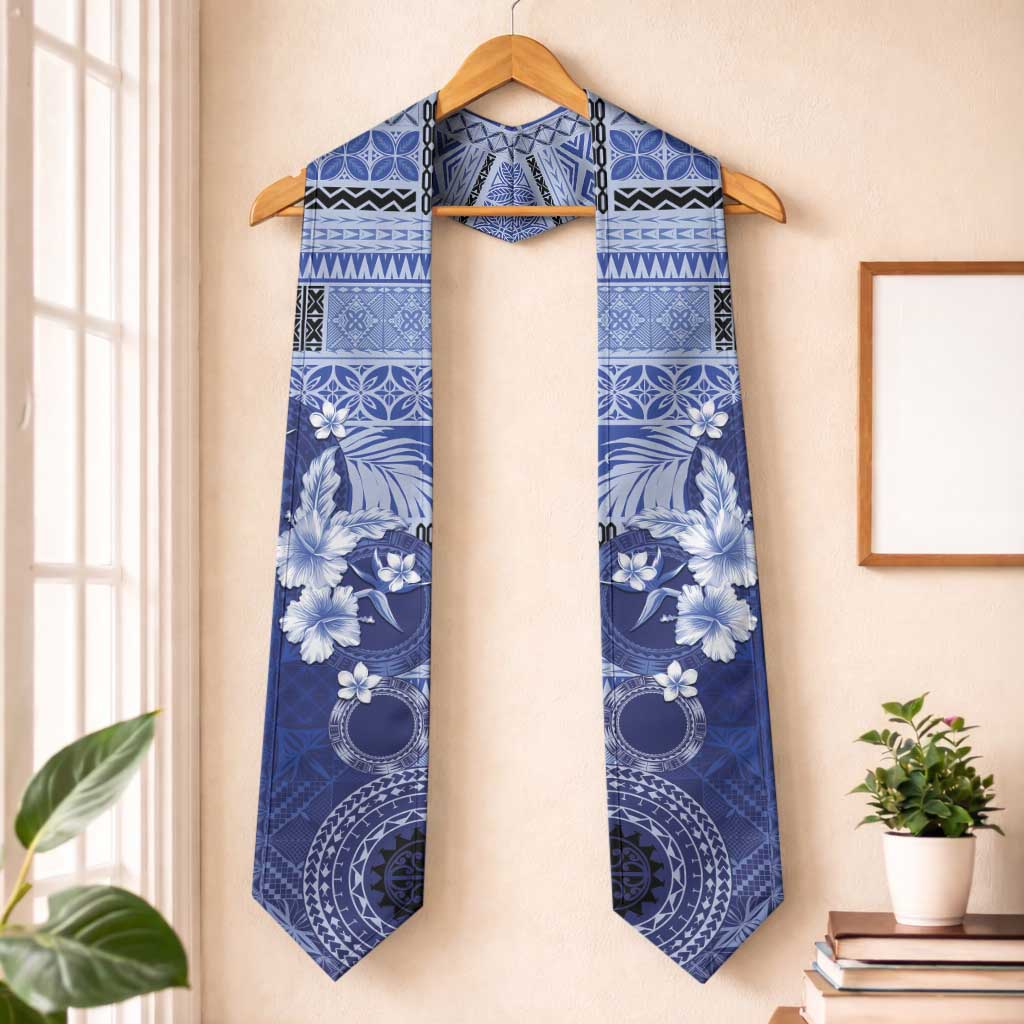 Samoa Siapo Pattern With Navy Hibiscus Graduation Stole LT05 One Size Navy - Polynesian Pride