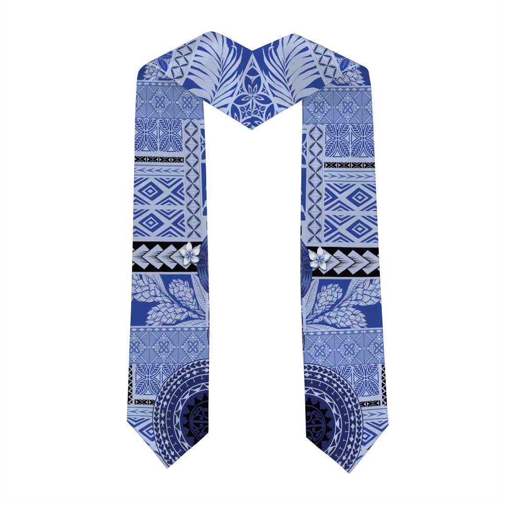 Samoa Siapo Pattern With Navy Hibiscus Graduation Stole LT05 - Polynesian Pride