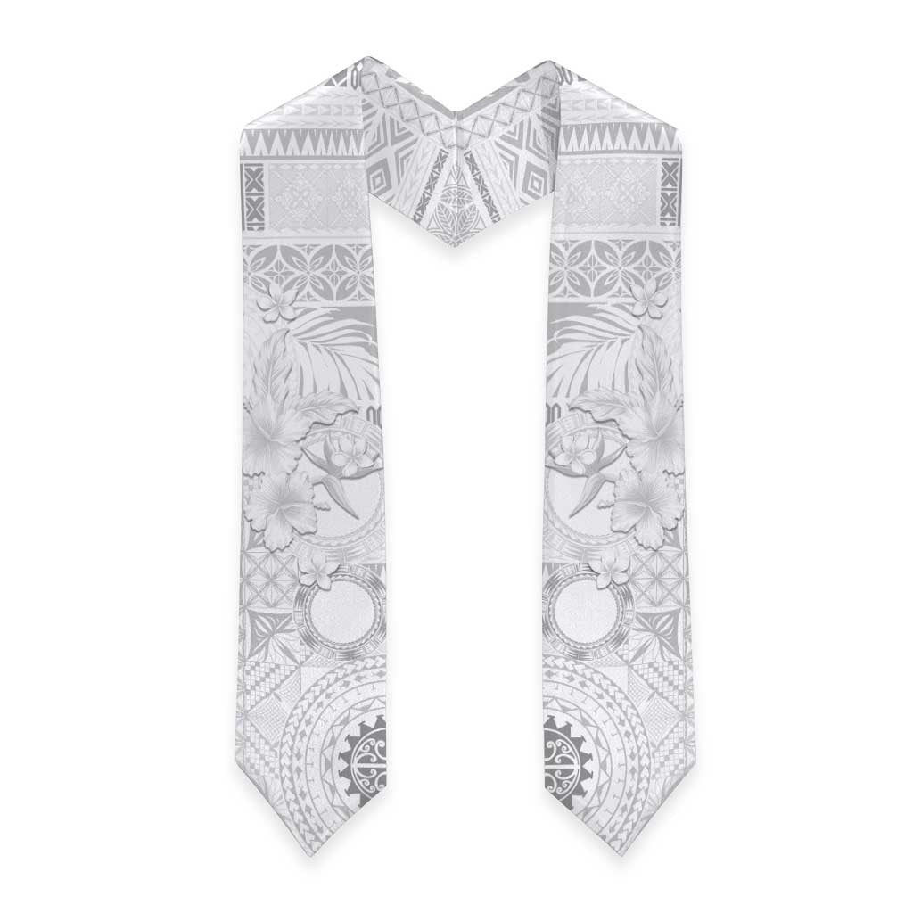Samoa Siapo Pattern With White Hibiscus Graduation Stole LT05 - Polynesian Pride